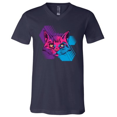 Trippy Cat Face V-Neck T-Shirt