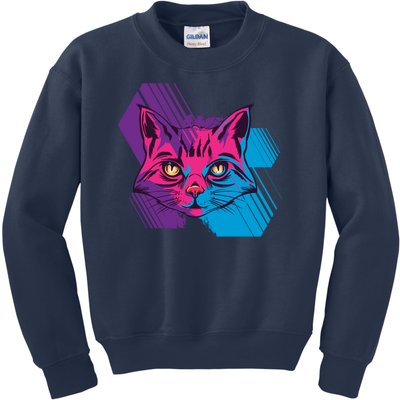 Trippy Cat Face Kids Sweatshirt