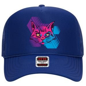 Trippy Cat Face High Crown Mesh Back Trucker Hat