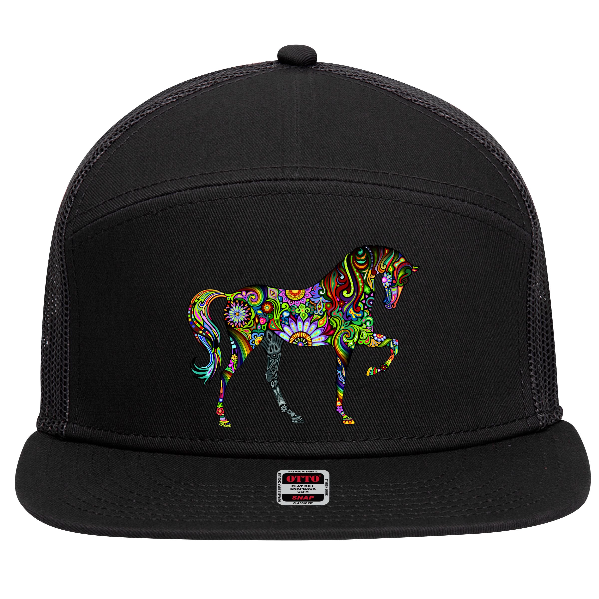 Trippy Cheerful Horse 7 Panel Mesh Trucker Snapback Hat