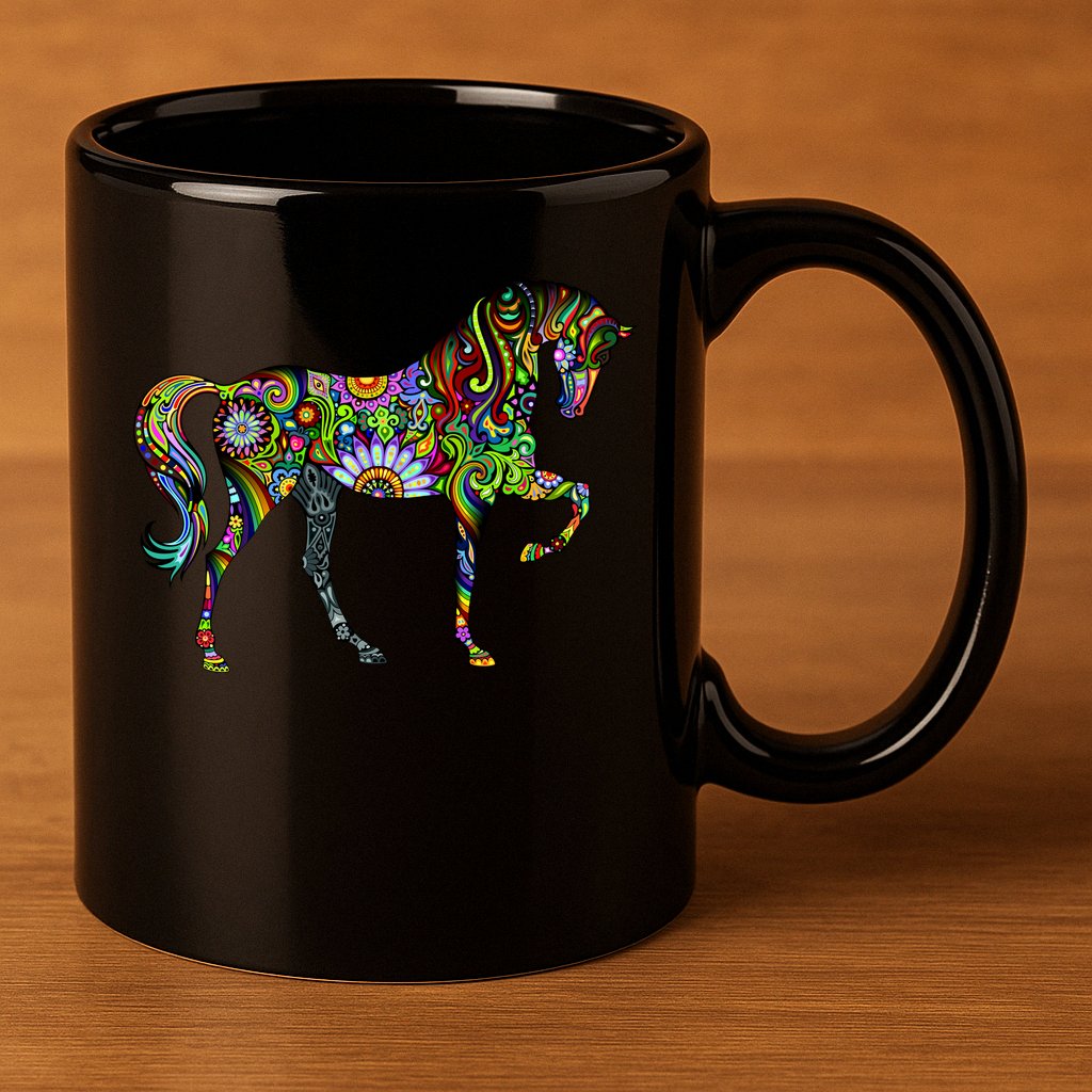 Trippy Cheerful Horse 11oz C Handle Ceramic Mug