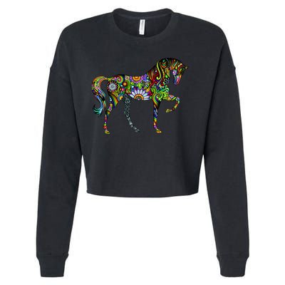 Trippy Cheerful Horse Cropped Pullover Crew