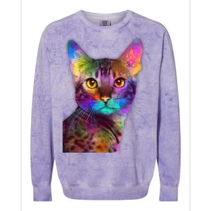 Trippy Colorful Cat Colorblast Crewneck Sweatshirt