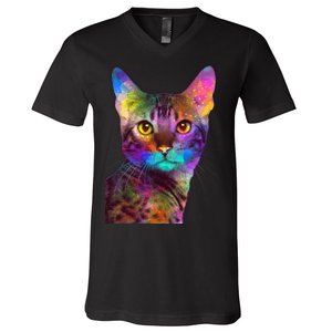 Trippy Colorful Cat V-Neck T-Shirt