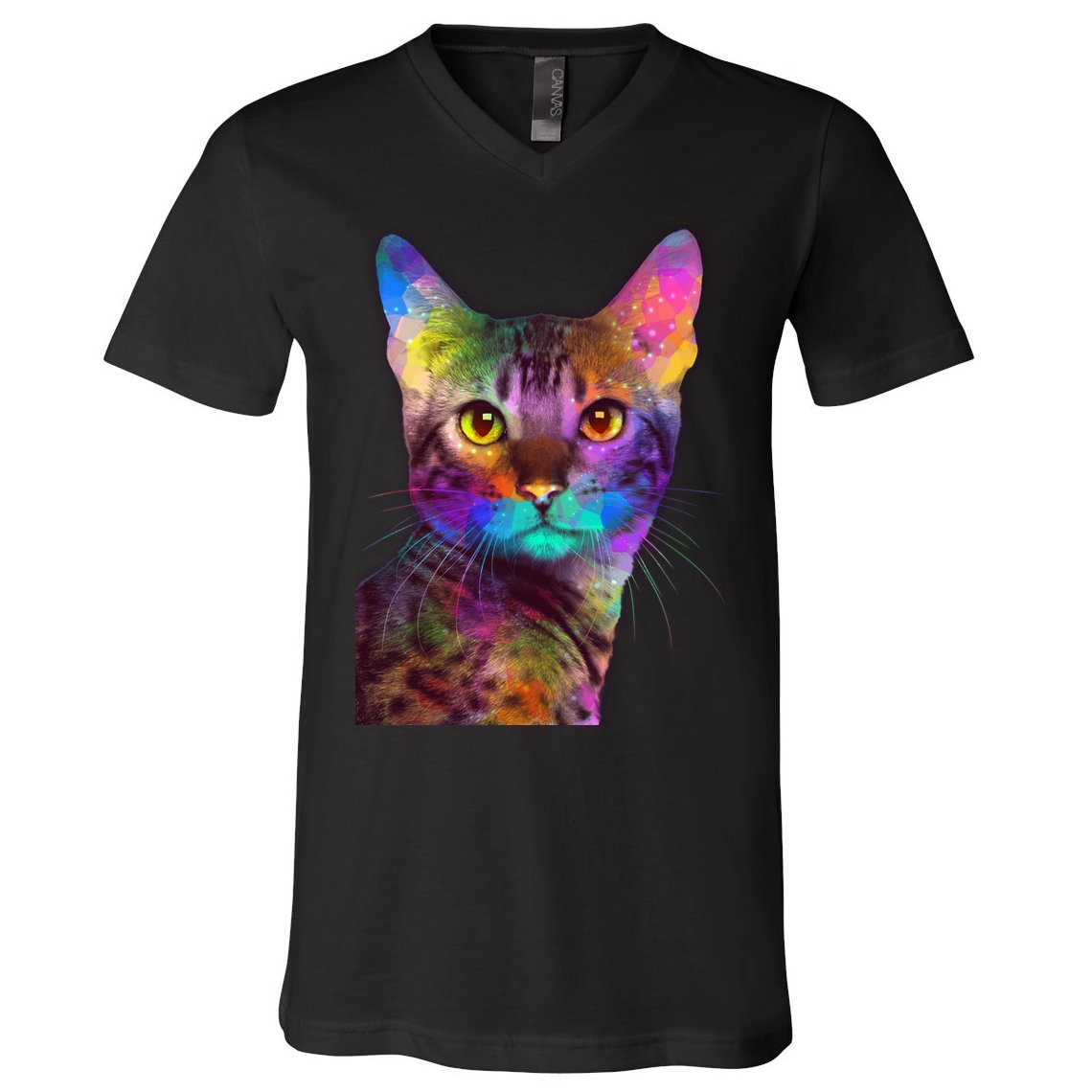 Trippy Colorful Cat V-Neck T-Shirt