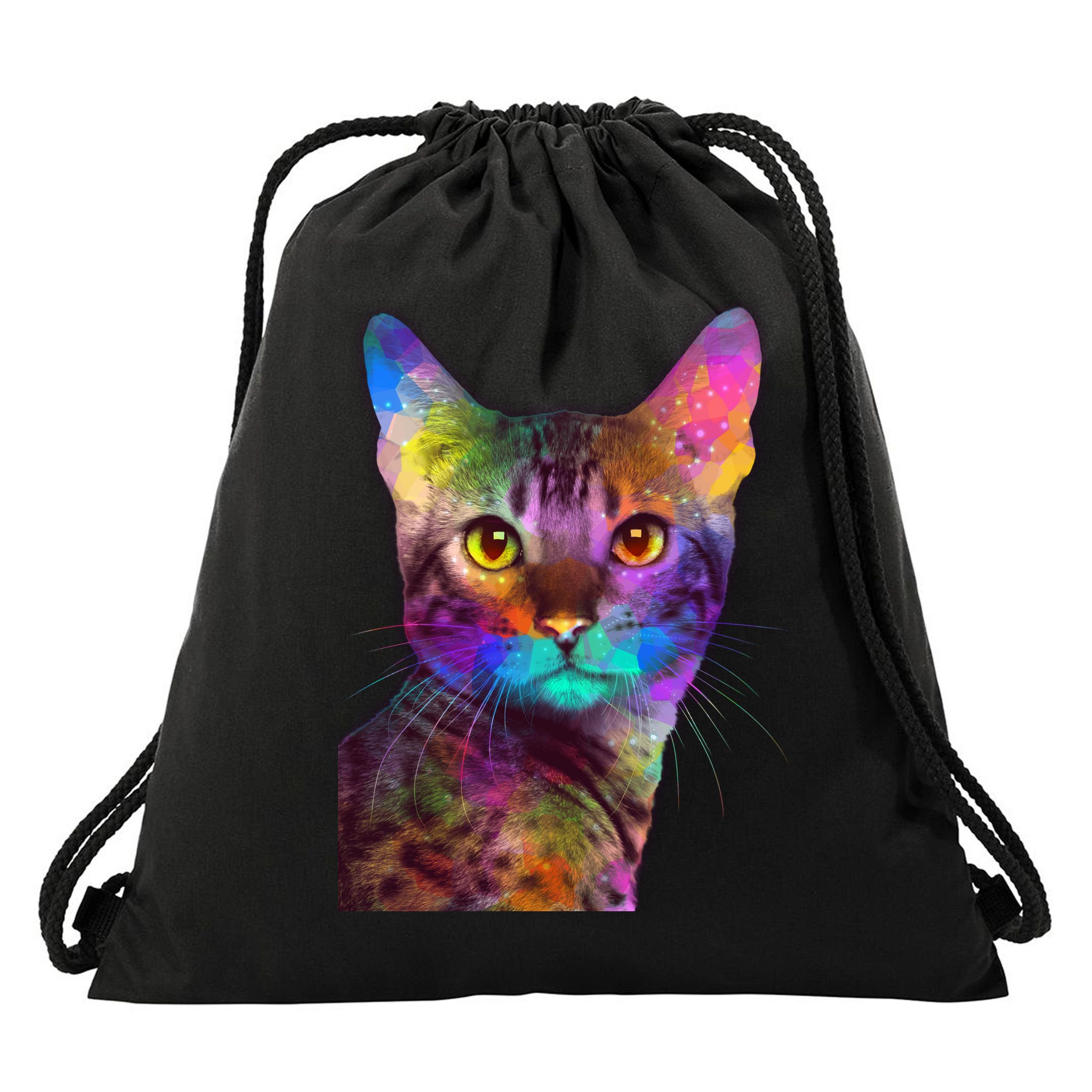 Trippy Colorful Cat Drawstring Bag