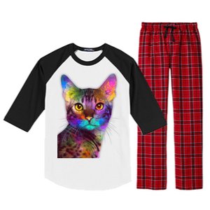 Trippy Colorful Cat Raglan Sleeve Pajama Set