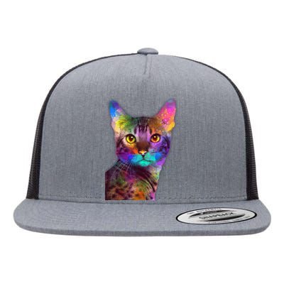 Trippy Colorful Cat Flat Bill Trucker Hat