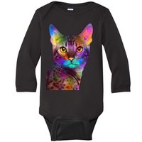 Trippy Colorful Cat Baby Long Sleeve Bodysuit