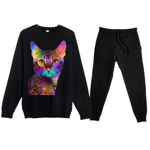 Trippy Colorful Cat Premium Crewneck Sweatsuit Set