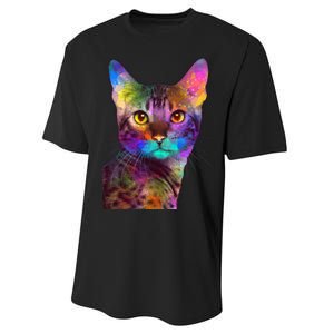 Trippy Colorful Cat Performance Sprint T-Shirt