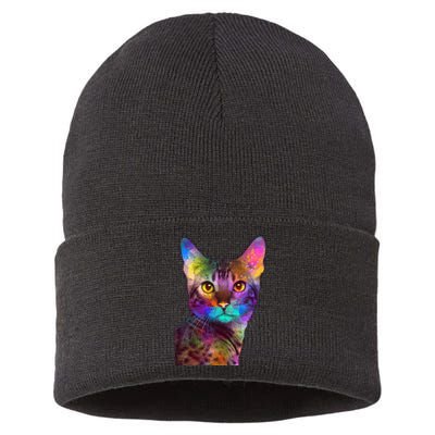 Trippy Colorful Cat Sustainable Knit Beanie