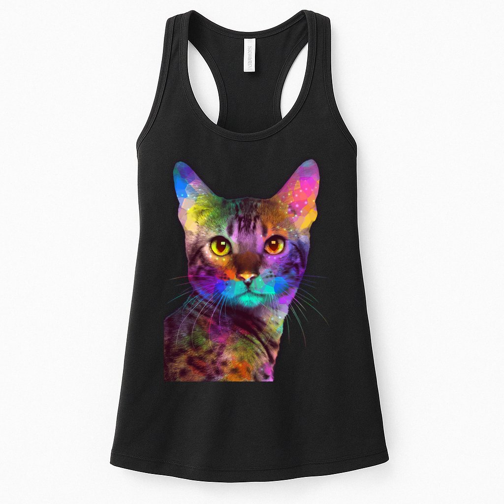 Trippy Colorful Cat Womens Tank Top