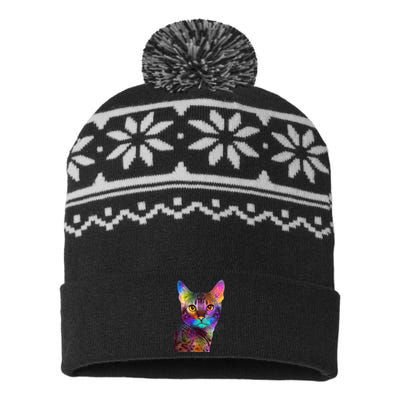 Trippy Colorful Cat USA-Made Snowflake Beanie