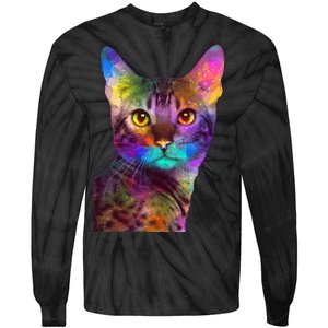 Trippy Colorful Cat Tie-Dye Long Sleeve Shirt