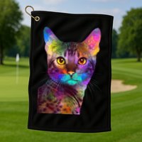 Trippy Colorful Cat Golf Towel