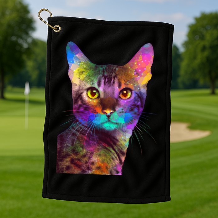 Trippy Colorful Cat Golf Towel
