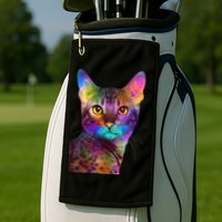 Trippy Colorful Cat Golf Towel