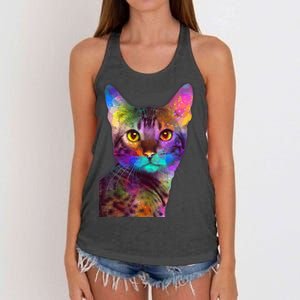 Trippy Colorful Cat Women's Knotted Racerback Tank