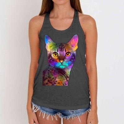 Trippy Colorful Cat Women's Knotted Racerback Tank