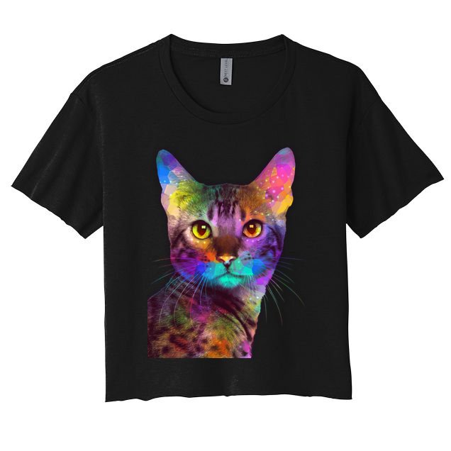 Trippy Colorful Cat Crop Top