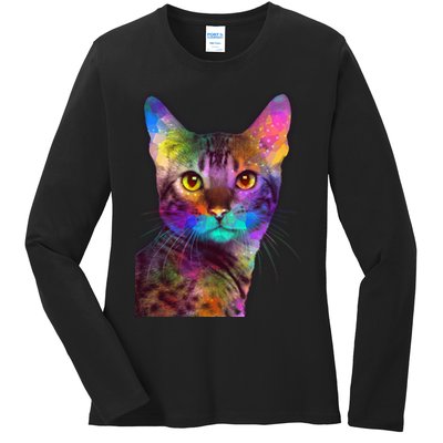 Trippy Colorful Cat Ladies Long Sleeve Shirt