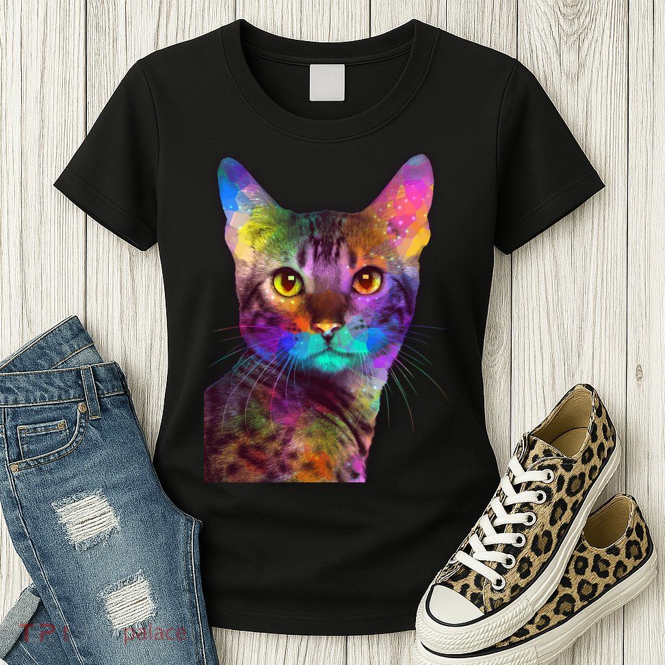 Trippy Colorful Cat Womens T-Shirt