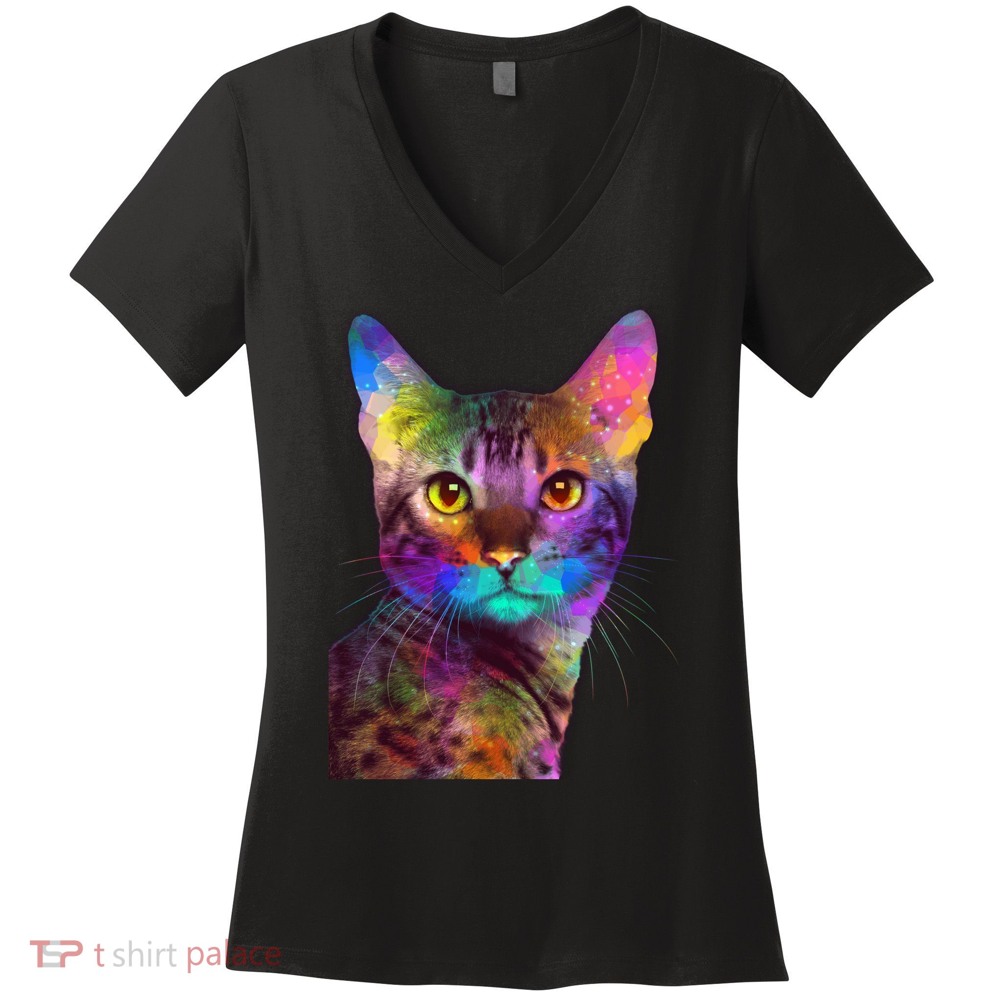 Trippy Colorful Cat Women's V-Neck T-Shirt