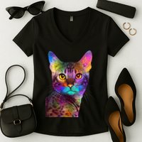 Trippy Colorful Cat Women's V-Neck T-Shirt