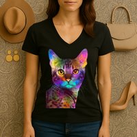 Trippy Colorful Cat Women's V-Neck T-Shirt