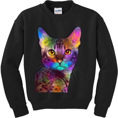 Trippy Colorful Cat Kids Sweatshirt