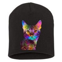 Trippy Colorful Cat Short Acrylic Beanie