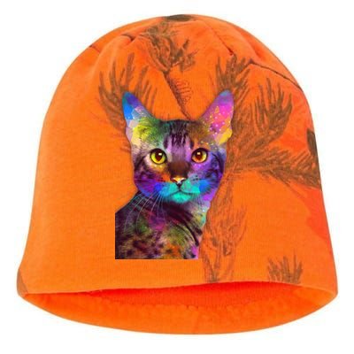 Trippy Colorful Cat Kati - Camo Knit Beanie