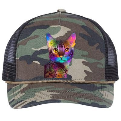 Trippy Colorful Cat Retro Rope Trucker Hat Cap