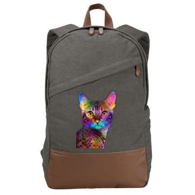 Trippy Colorful Cat Cotton Canvas Backpack