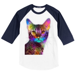 Trippy Colorful Cat Baseball Sleeve Shirt