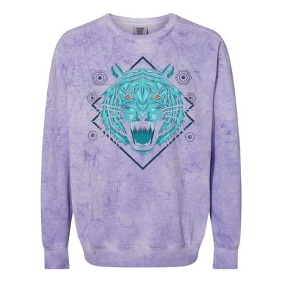 Trippy Cyan Tiger Graphic Colorblast Crewneck Sweatshirt