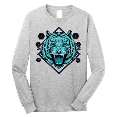 Trippy Cyan Tiger Graphic Long Sleeve Shirt