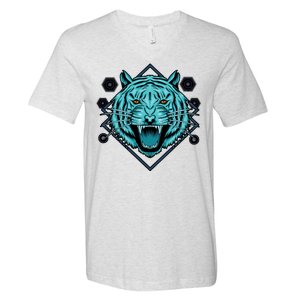 Trippy Cyan Tiger Graphic V-Neck T-Shirt