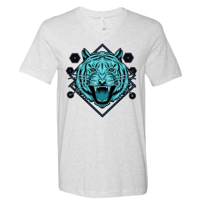 Trippy Cyan Tiger Graphic V-Neck T-Shirt