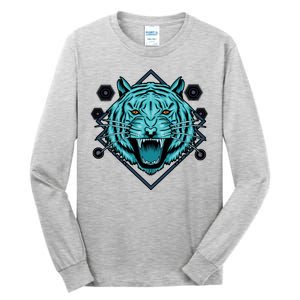 Trippy Cyan Tiger Graphic Tall Long Sleeve T-Shirt