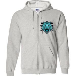 Trippy Cyan Tiger Graphic Full Zip Hoodie