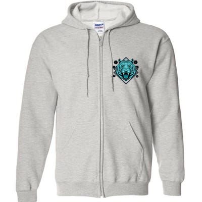 Trippy Cyan Tiger Graphic Full Zip Hoodie