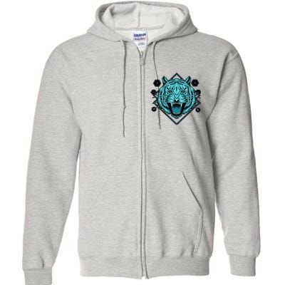 Trippy Cyan Tiger Graphic Full Zip Hoodie