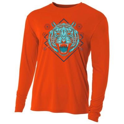 Trippy Cyan Tiger Graphic Cooling Performance Long Sleeve Crew