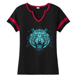 Trippy Cyan Tiger Graphic Ladies Halftime Notch Neck Tee