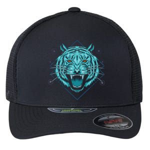 Trippy Cyan Tiger Graphic Flexfit Unipanel Trucker Cap