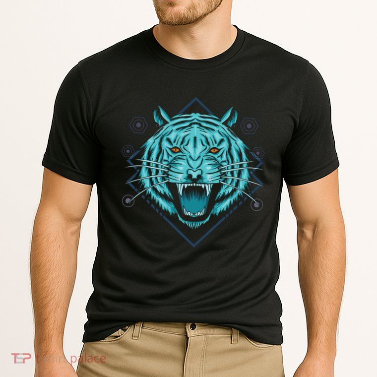 Trippy Cyan Tiger Graphic Performance Shirt