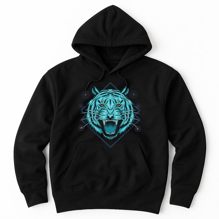 Trippy Cyan Tiger Graphic Hoodie