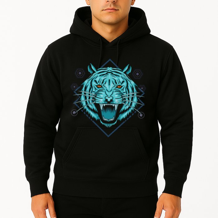 Trippy Cyan Tiger Graphic Hoodie